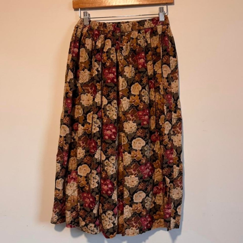 VTG brown floral midi skirt